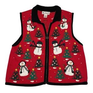 Vintage Bechamel Red Snowman Christmas Tree Sweater Vest Women’s Large Holiday